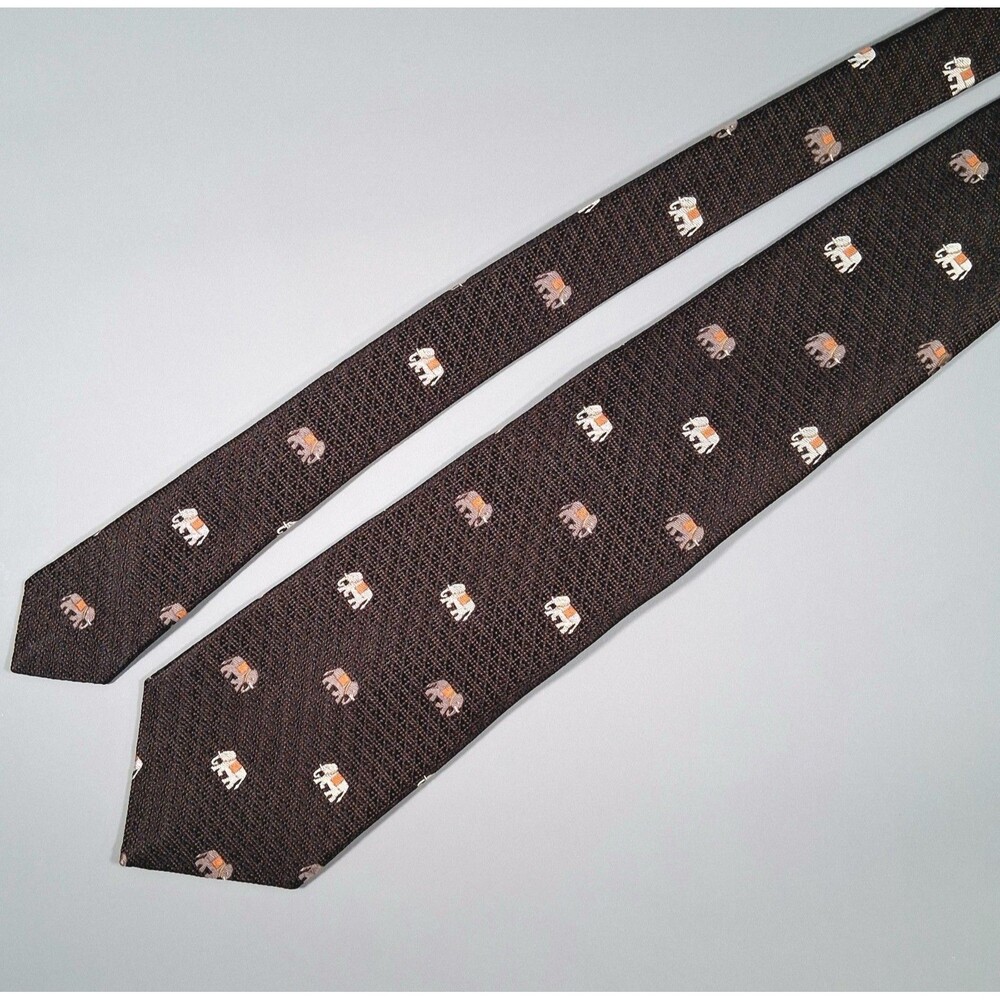 Jim Thompson Thai Silk Elephant Tie Brown Vintage 3.5" Classic Designer Necktie